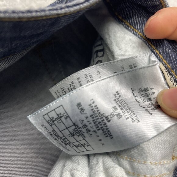 Y2K GUESS Jeans Sz 24 Distressed Low Rise STARLET Skinny Leg Dark Blue - Picture 8 of 15